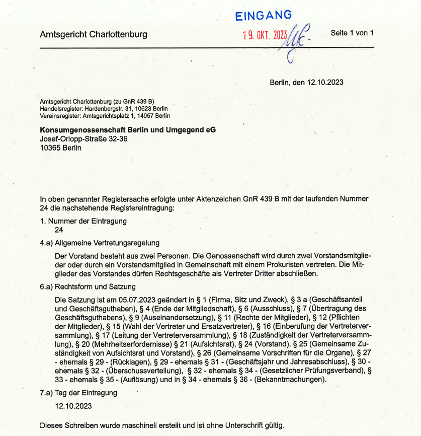 Satzungsänd im GenRegister eingetragen_20231019
